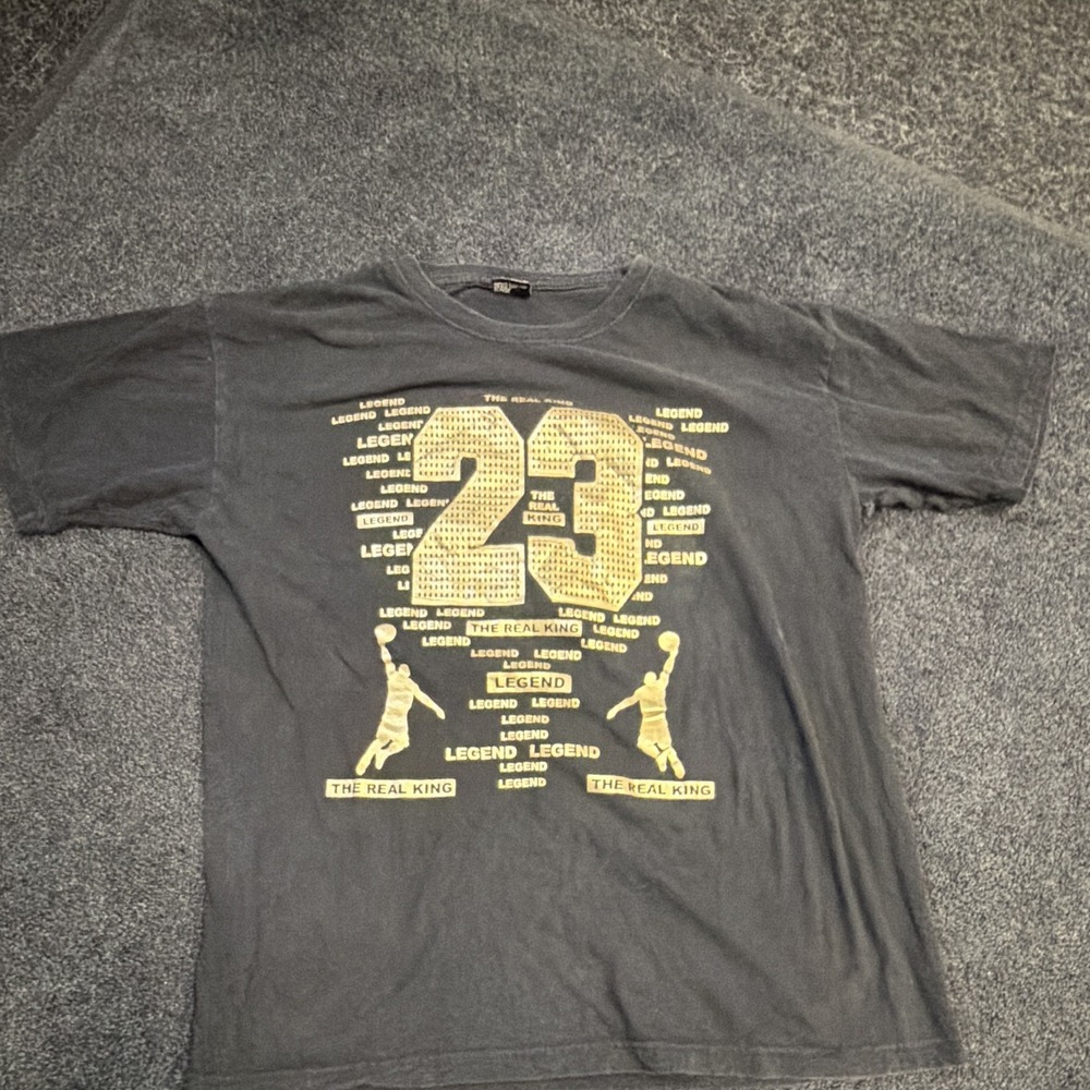 Gemrock Mens XL Black Graphic Print 23 The Real King Legend Crew Neck T-Shirt
